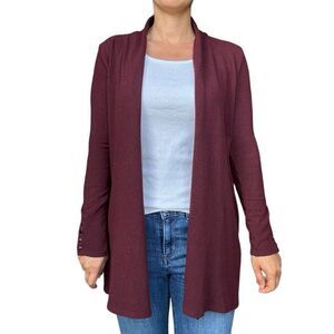 White House Black Market Burgundy Open Front Cardigan Sweater Size Small Fall
